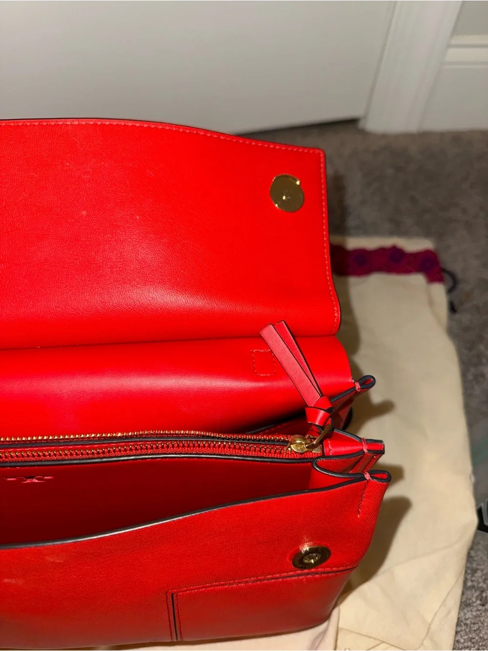 Tory Burch Red Leather Structured Top-Handle Bag